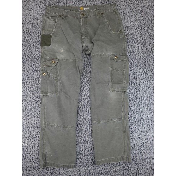 Carhartt Relaxed Fit Cargo Pants Mens 38x32 Green Good Distressed Ripstop Work